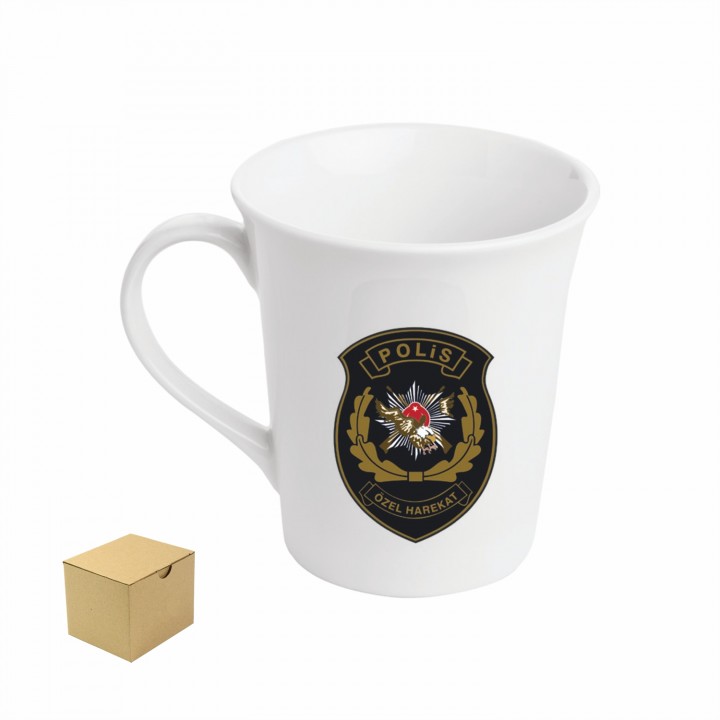 Toptan 300 ml Logo Baskılı V Tipi Porselen Kupa